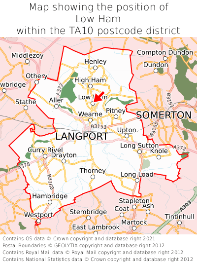 Map showing location of Low Ham within TA10