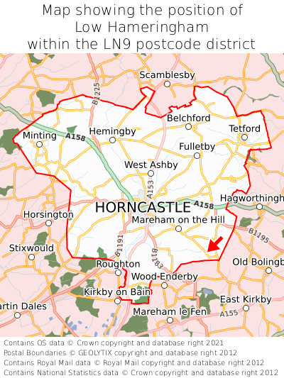 Map showing location of Low Hameringham within LN9