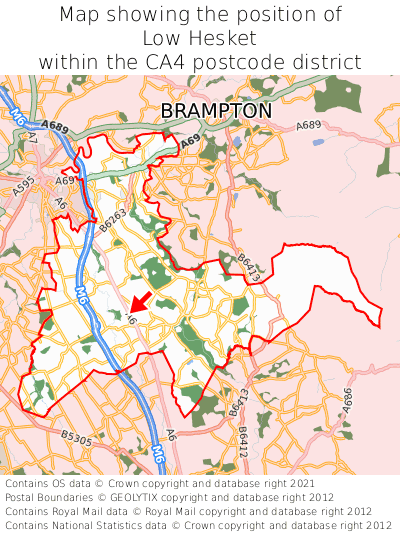 Map showing location of Low Hesket within CA4