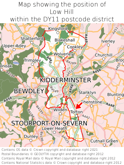 Map showing location of Low Hill within DY11