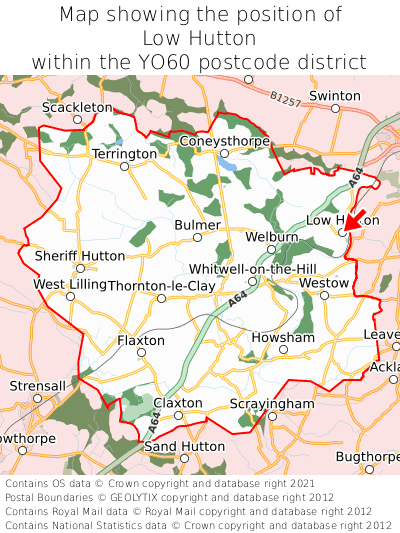 Map showing location of Low Hutton within YO60