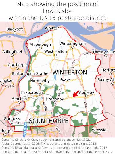 Map showing location of Low Risby within DN15