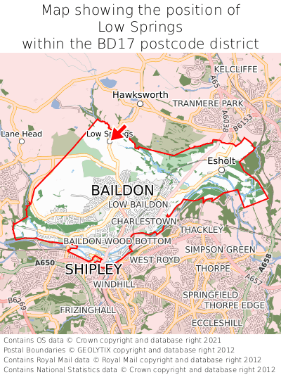Map showing location of Low Springs within BD17