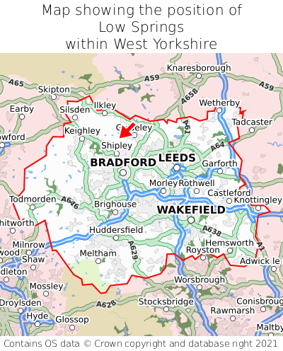 Map showing location of Low Springs within West Yorkshire