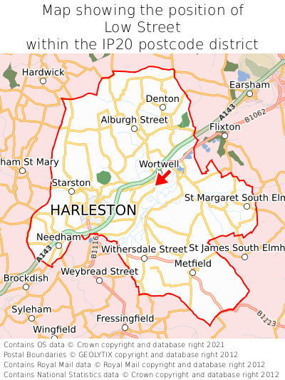 Map showing location of Low Street within IP20