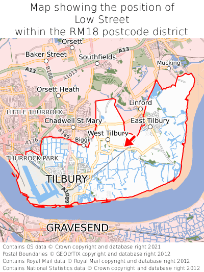 Map showing location of Low Street within RM18