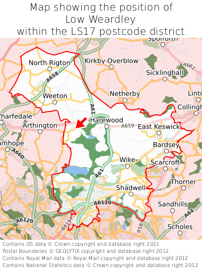 Map showing location of Low Weardley within LS17