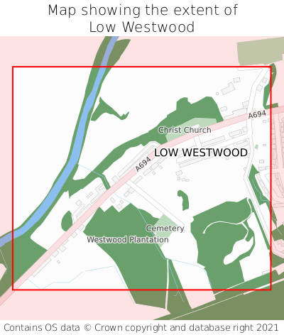 Map showing extent of Low Westwood as bounding box