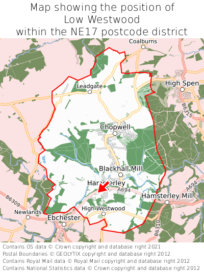 Map showing location of Low Westwood within NE17