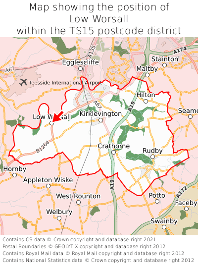 Map showing location of Low Worsall within TS15