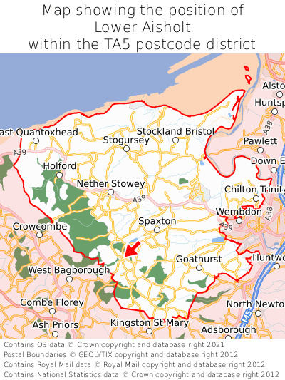 Map showing location of Lower Aisholt within TA5