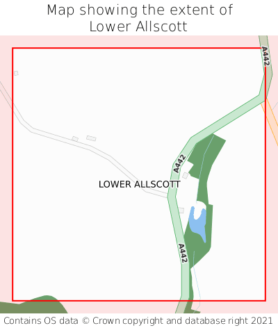 Map showing extent of Lower Allscott as bounding box