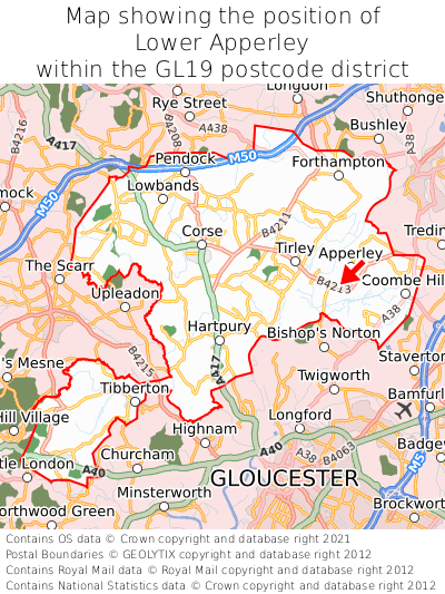 Map showing location of Lower Apperley within GL19