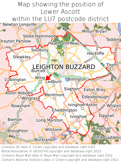 Map showing location of Lower Ascott within LU7
