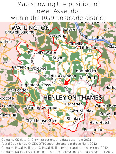 Map showing location of Lower Assendon within RG9