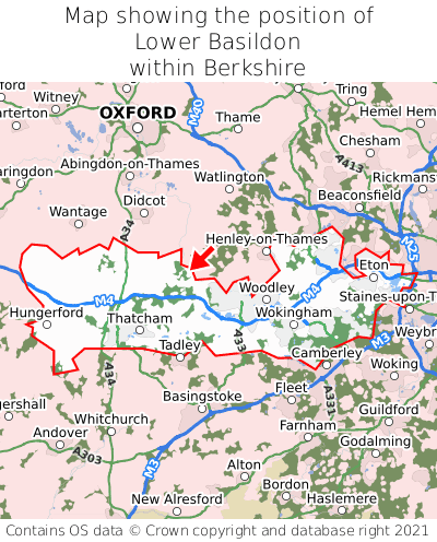 Map showing location of Lower Basildon within Berkshire