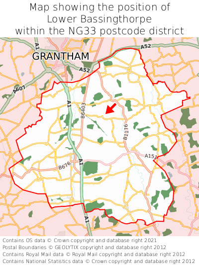 Map showing location of Lower Bassingthorpe within NG33