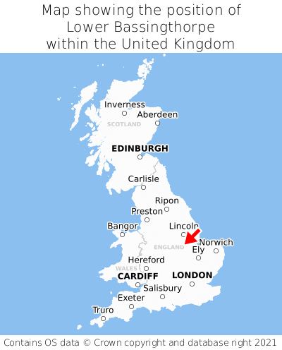 Map showing location of Lower Bassingthorpe within the UK