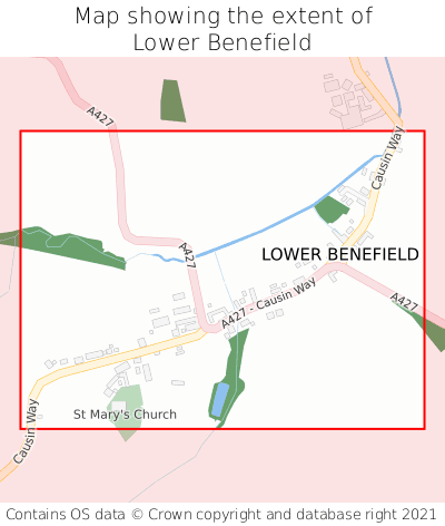 Map showing extent of Lower Benefield as bounding box