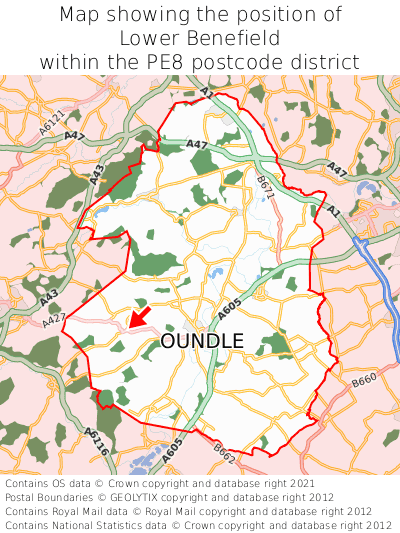 Map showing location of Lower Benefield within PE8