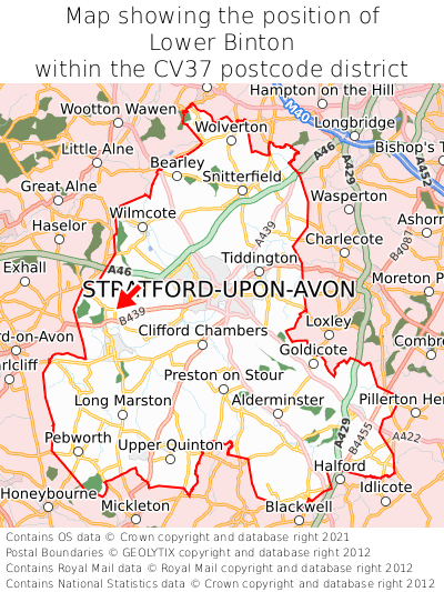 Map showing location of Lower Binton within CV37