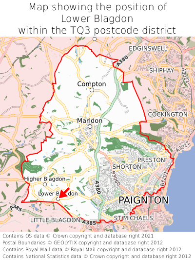 Map showing location of Lower Blagdon within TQ3
