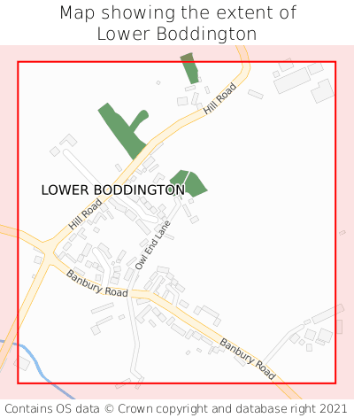 Map showing extent of Lower Boddington as bounding box