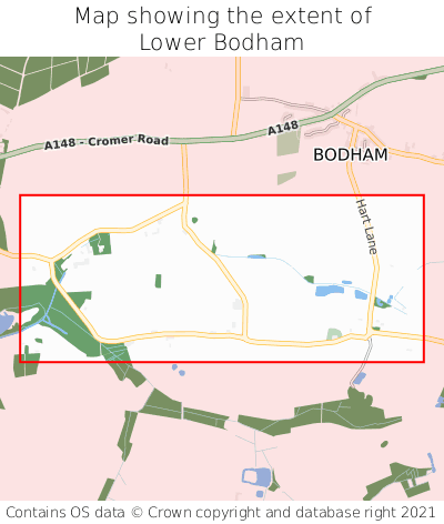 Map showing extent of Lower Bodham as bounding box
