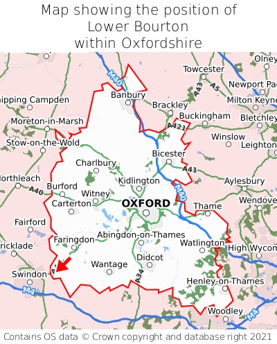 Map showing location of Lower Bourton within Oxfordshire