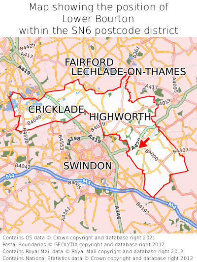 Map showing location of Lower Bourton within SN6