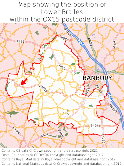 Map showing location of Lower Brailes within OX15