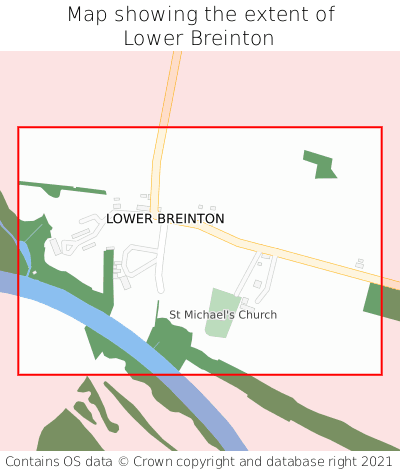 Map showing extent of Lower Breinton as bounding box
