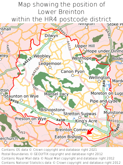 Map showing location of Lower Breinton within HR4