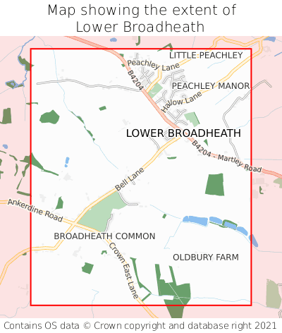 Map showing extent of Lower Broadheath as bounding box