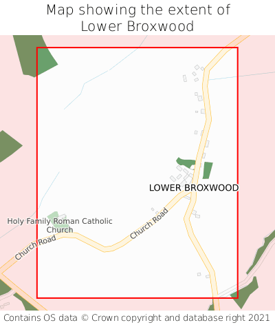 Map showing extent of Lower Broxwood as bounding box