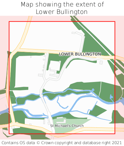 Map showing extent of Lower Bullington as bounding box