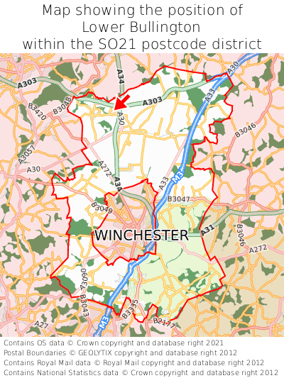 Map showing location of Lower Bullington within SO21