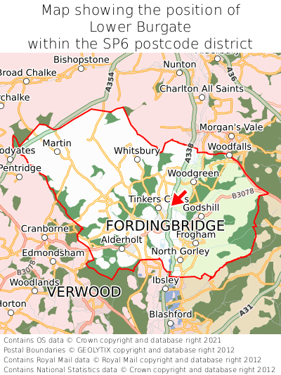 Map showing location of Lower Burgate within SP6
