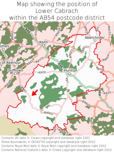 Map showing location of Lower Cabrach within AB54
