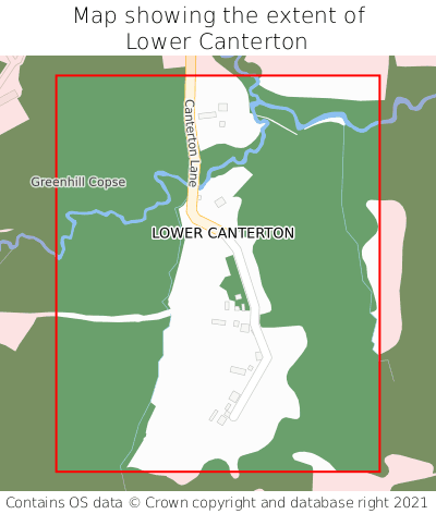 Map showing extent of Lower Canterton as bounding box