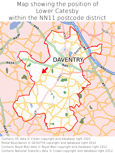 Map showing location of Lower Catesby within NN11