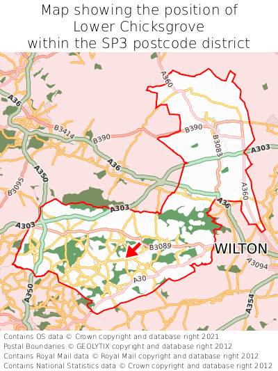 Map showing location of Lower Chicksgrove within SP3