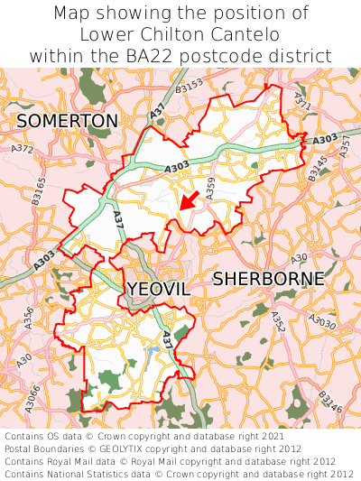 Map showing location of Lower Chilton Cantelo within BA22