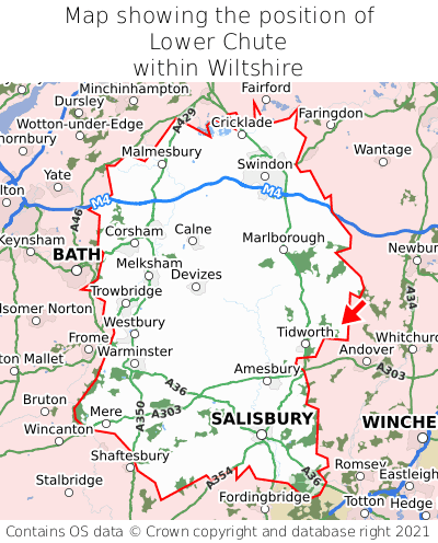 Map showing location of Lower Chute within Wiltshire