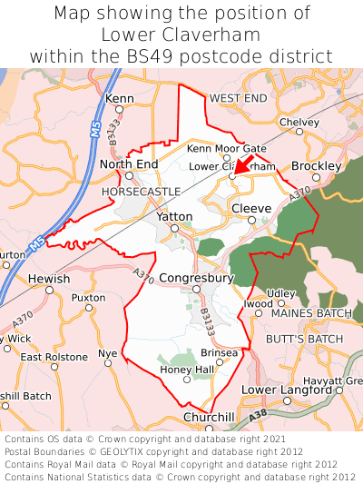 Map showing location of Lower Claverham within BS49