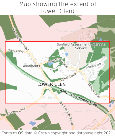 Map showing extent of Lower Clent as bounding box