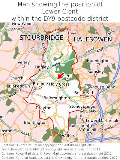 Map showing location of Lower Clent within DY9
