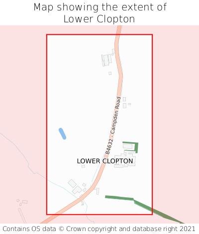 Map showing extent of Lower Clopton as bounding box