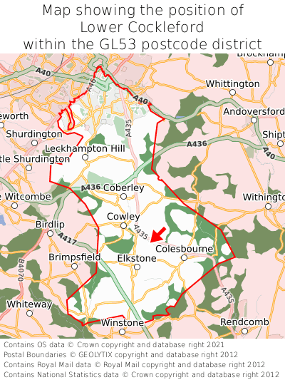 Map showing location of Lower Cockleford within GL53