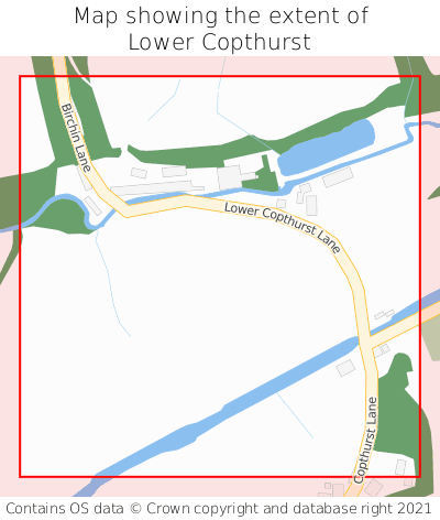 Map showing extent of Lower Copthurst as bounding box
